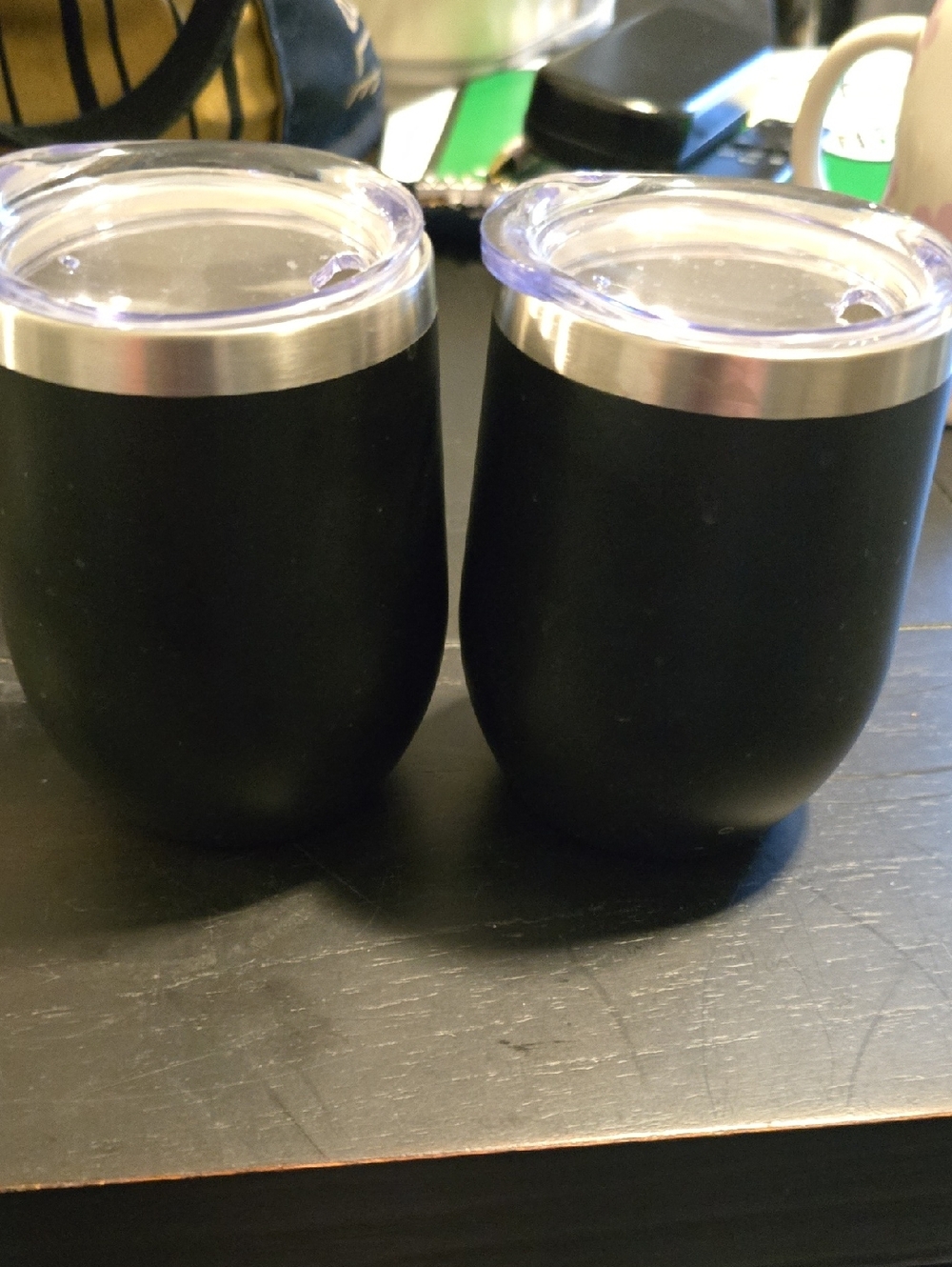 NWOT Black Stainless Steel Tumbler Set with Clear Lid - Home Dining Drinkware
